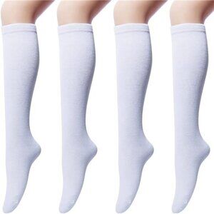 Fashion Knee High Socks for Women, White Long Tube Sock Black Stockings